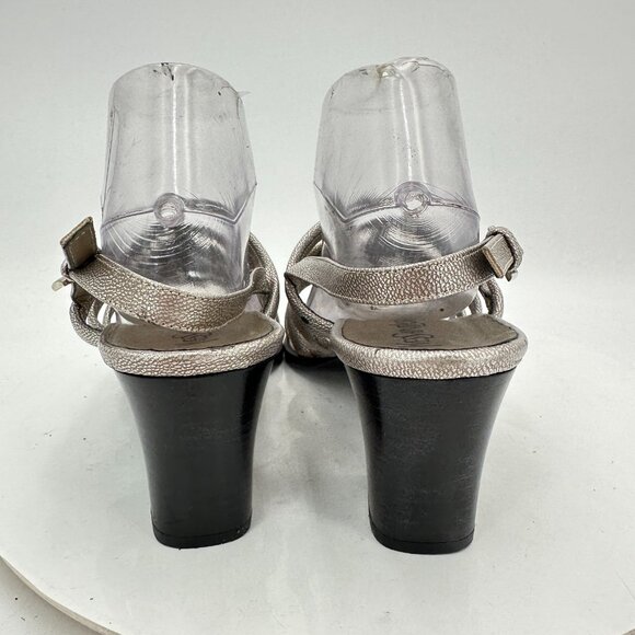 YSL Yves Saint Laurent Women Size 11N Silver Block Buckle Heel Sandal - Picture 5 of 11
